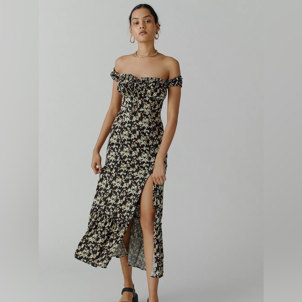 Urban Outfitters Olympia Off-The-Shoulder Midi Dress.
